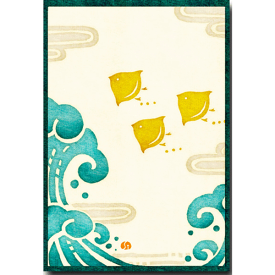 和風イラストポストカード「波千鳥」日本の風景 絵葉書