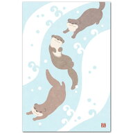 夏のイラスト絵葉書「かわうそ水遊び」暑中見舞い