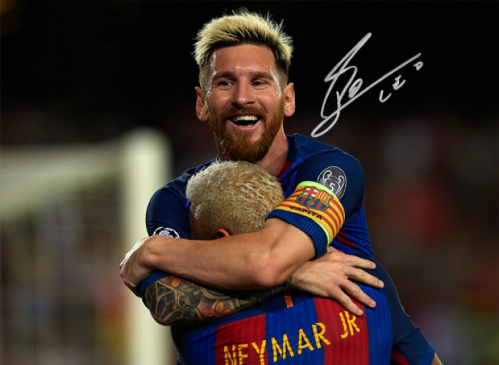 楽天市場 リオネル メッシ 直筆サイン入りフォト ハグ ネイマール Lionel Messi Official Signed Barcelona Photo Goal Vs Celtic 10 7入荷 カードファナティック
