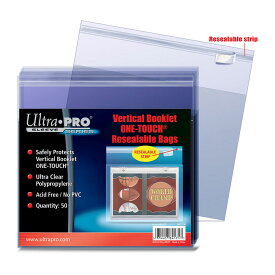 Ultra Pro (ウルトラプロ) 縦型ブックレットカード用ワンタッチマグネットカードホルダー保護バッグ シール付クリアパック 50枚入り / Vertical Booklet One-Touch Resealable Bags (#84171)