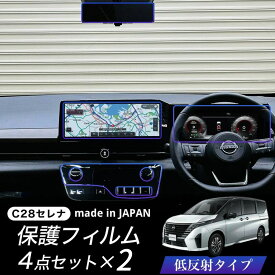 【4点8枚セット】 新型セレナ C28 エアコン カーナビ メーター インナーミラー 保護フィルム 低反射フィルム PET製 日本製 指紋防止 ディスプレイオーディオ カーナビ Nissan Connect SERENA 日産 画面保護 液晶保護