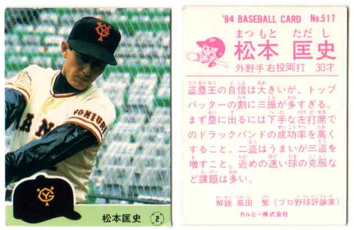 楽天市場】カルビー1984 プロ野球チップス No.517 松本匡史(B) : かー 