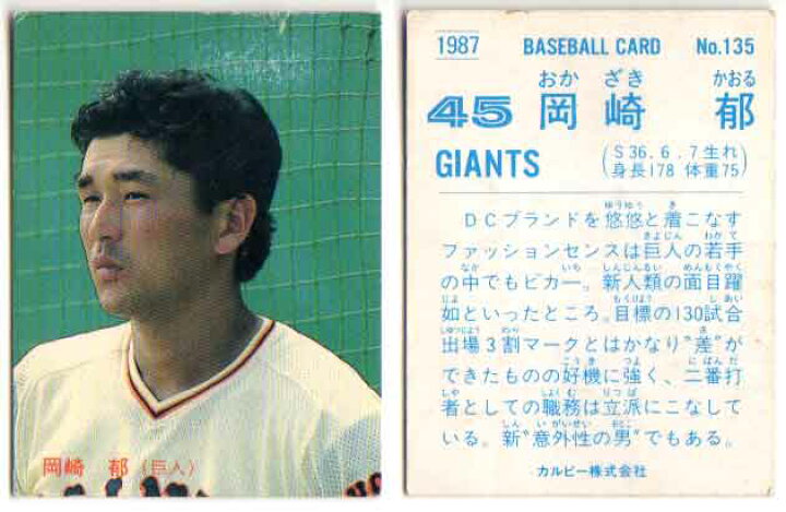 楽天市場】カルビー1987 プロ野球チップス No.135 岡崎郁(A) : かーど 