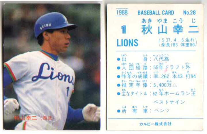 楽天市場】カルビー1988 プロ野球チップス No.28 秋山幸二(B) : かーど