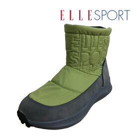 【ELLE SPORT ESP12581 】OLIVE エルスポーツ レディース ショートブーツ スノーブーツ キルティング 防寒 防滑 撥水加工 低反発