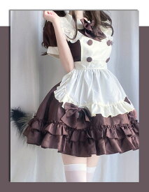 メイド服 セクシー 可愛い ハロウィン 仮装 コスプレ コスチューム コスプレ衣装 レディース リポン カチューシャ エプロン ゆめかわ 半袖 スカート ホワイト ブラウン パーティー イベント カフェ バレンタイン 喫茶店 メイドカフェー