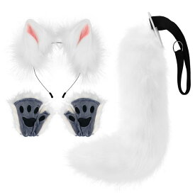 ハロウィン コスプレ コスプレ道具 猫耳 カチューシャ キツネ コスプレ 耳カチューシャ 尻尾 手袋 3点セット もふもふ 可愛い ネコ耳カチューシャ 狐の尻尾 しっぽ きつね オオカミ 狼 狸 獣耳 猫 偽耳 偽しっぽ コスチューム ハロウイン仮装 男女兼用 仮装 動物変身 けもの