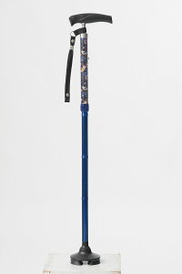 モリスワールドコレクション 折りたためるあんしんステッキ 紺 ステッキ 杖 ウィリアムモリス 柄 折りたたみ 軽量 自立 折り畳み杖 折りたたみ杖 伸縮 四点杖 杖先ゴム 贈り物 プレゼ