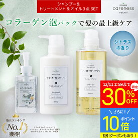 【11日9時59分まで！30%OFFセール】11,500円→8,050円★【公式】ケアネス 美容室専売 FC フレッシュシトラス シャンプー コラーゲン 500ml&トリートメント 400g&ヘアオイル リノ 92ml セット careness ギフト メンズ兼用 くせ毛改善
