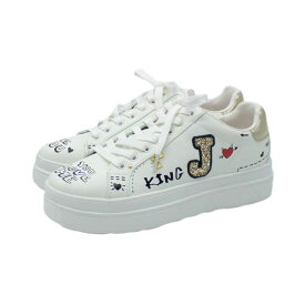 Joy&Mario ジョイアンドマリオ【500円OFFクーポン発行中！SALE19日19:59まで】 スニーカー レディース レースアップ ラウンドトゥ アシンメトリー 落書き調 フラット 厚底 3E相当 幅広 歩きやすい おしゃれ かっこいい かわいい 83626w