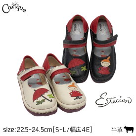 Estacion エスタシオン【★最大1500円OFFクーポン発行中★11日1:59まで】 靴 パンプス レディース 本革 牛革 MOOMIN ムーミン コラボ リトルミイ マジックテープ 幅広 4E相当 足に優しい 歩きやすい 痛くない コンフォート TGE592