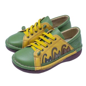 【月末限定777円OFFクーポン!セール】【2025秋冬新作】Estacion エスタシオン スニーカー レディース 本革 牛革 ネコちゃん 猫 レースアップ ストレッチゴム紐 フラット底 幅広 4E相当 足に優し