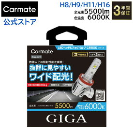 H8/H9/H11/H16 LED ヘッドライト カーメイト BW573 GIGA LEDヘッド フォグバルブ C5500 6000K H8/H9/H11/H16 LEDヘッドバルブ LEDヘッドライト carmate