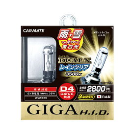 HID D4R D4S 車 3500K　2800lm GXB935 デュアルクス レインクリア HID D4R D4S　HIDバーナー 3500K　2800lm　車検対応 雨・雪でも見やすい「黄白光」【アウトレット】 carmate (R80)