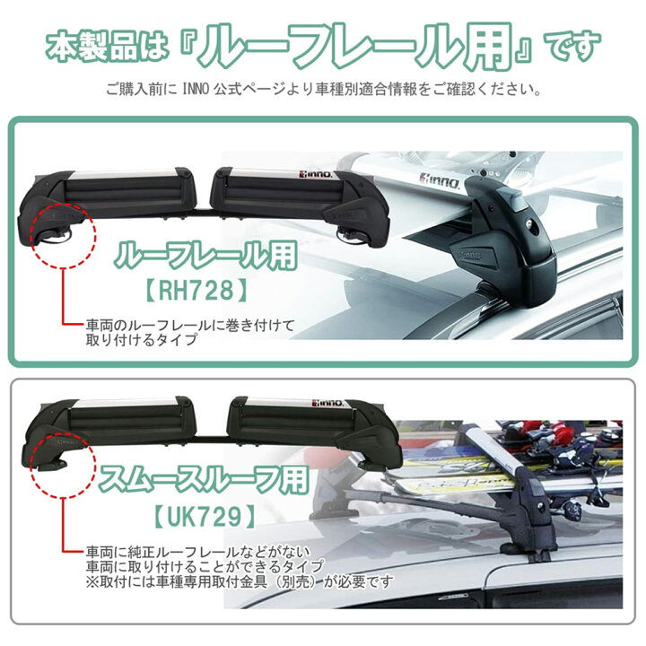 楽天市場】INNO RH728 デュアルアングル ルーフレール用 スキー 
