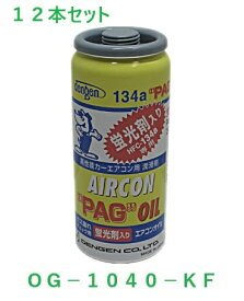 【12本セット】デンゲン 134a　オイル入りガス缶　蛍光剤入り　カーエアコンコンプレッサーオイル　OG-1040-KF　12本