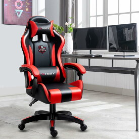 GTBoy ゲーミングチェア gaming chair PCゲーミングチェア ゲーム用チェア デスク pcチェア 椅子 テレワーク 140°リクライニング ゲームチェア ハイバック イス テレワーク【安心の非再生ウレタン採用】 (レッド, オットマンなし)