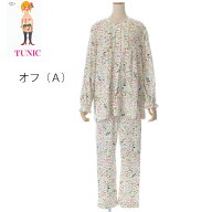TUNIC チュニック 60接結素材小花プリントシリーズ長袖パジャマ丸首半開ボタン留めM〜Lサイズ　26459Pか…