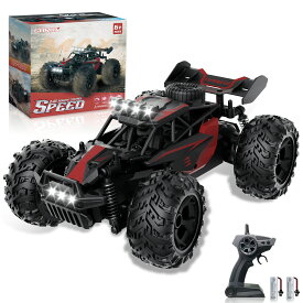 Carox ラジコンカー オフロード 高速25KM/H 速い 1/18RCカー 充電式バッテリー2個付き 操作時間約50分 リモコンカー 独立サスペンション 2.4Ghz LEDライト 全地形対応 男の子 子供 小学生 中学生 大人向け 誕生日プレゼント クリスマス こどもの日 贈り物 レット OX44
