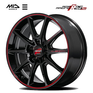18�C���` 5H114.3 8J 8J+45 5�� R25 Plus �z�C�[�� (1�{/2�{/4�{) �u���b�N/�������b�h���C��(BK/RR) MID RACING R25 Plus (BK/RR) �������� �G���A�C�f�B�[�z�C�[��