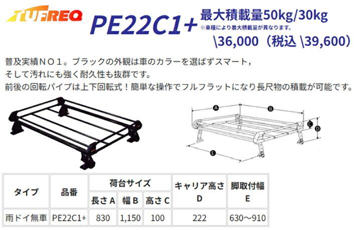 楽天市場】ラパン HE22S ルーフキャリア TUFREQ PE22C1+ スタンダード 