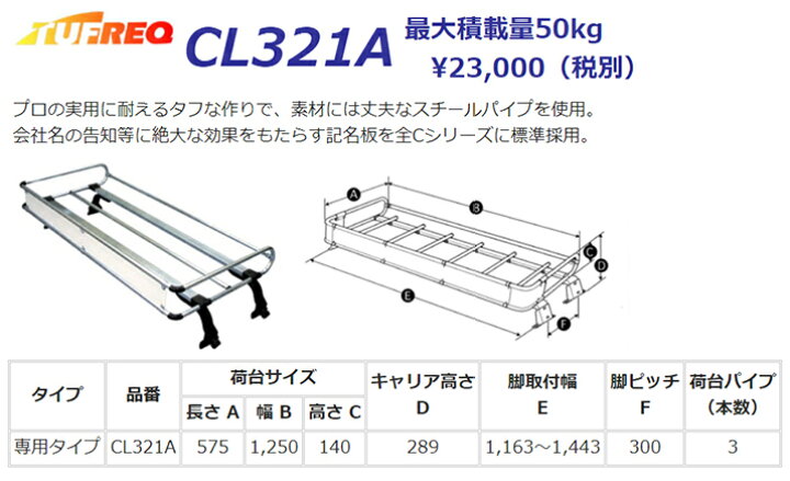 Cl325b 精興工業 タフレック タウンエーストラック トヨタ 4本脚 トラック用キャリア Tufreq Cシリーズ