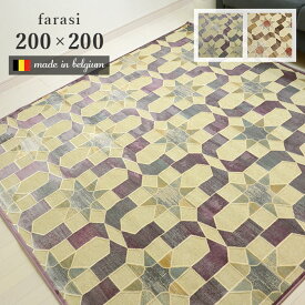 ラグ ファラシ 200×200 cm ベルギー製 モケット織 ラグマット カーペット ホットカーペットカバー 幾何 タイル デザイン 送料無料