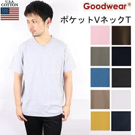 GOODWEAR グッドウェア good wear Tシャツ Vネック ポケット付き クルーネック メンズ レディース 無地 丸首 カットソー ポケット コットン 3508