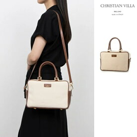 CHRISTIAN VILLA クリスチャンヴィラ キャンバス ボストンバッグ ハンド バッグ 2WAY ショルダーバッグ コンビバッグ レディース イタリア製 牛革 レザー 6233 キャンバス 25SS
