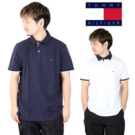 TOMMY HILFIGER トミーヒルフィガー ポロシャツ メンズ 半袖 トップス SANDERS POLO CFコットン 綿 ワンポイント 無地 シンプル スリット 大きいサイズ 春夏 カジュアル ブランド ギフト Tシャツ ホワイト ネイビー