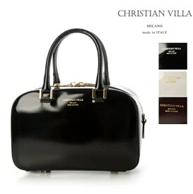 CHRISTIAN VILLA クリスチャンヴィラ ハンド バッグ 2WAY ショルダーバッグ レディース イタリア製 牛革 ガラスレザー 6151 6217 ブラック ホワイト