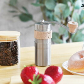 コーヒーミル コーヒーミルウッド&コーヒーミルホルダー COFFEE　MILL　WOOD&COFFEE　MILL　HOLDER コーヒーグラインダー 手動　手挽き ステンレス 珈琲 木製ハンドル アウトドア プレゼント ギフト おしゃれ 父の日 ヌメ皮 細挽き 粗挽き コンパクト romo