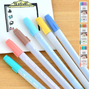 カラーペン スタンプ6本入り ペン マーカー セット 水性 2way 筆記具 イラスト 絵 カラフル 細字 学生 ケース付き 塗りやすい 書きやすい にじまない ペンスタンド 可愛い かわいい ミドリ midor