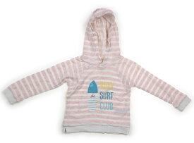 ロキシー ROXY パーカー 110 女の子 ペールピンク　オフホワイト　ボーダー　サーフィン 子供服 ベビー服 キッズ アウトレット ユーズド 【中古】キッズ・ベビー・マタニティ