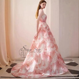 【最大30％OFF】 演奏会用ロングドレス 結婚式 花嫁ドレス ピンク ロングドレス 高級 Aライン カラードレス 演奏会用 二次会 花嫁 花柄 ウエディング ロング イブニングドレス パーティードレス プリンセスライン コンクール 発表会 結婚式 フォトウェディング 披露宴