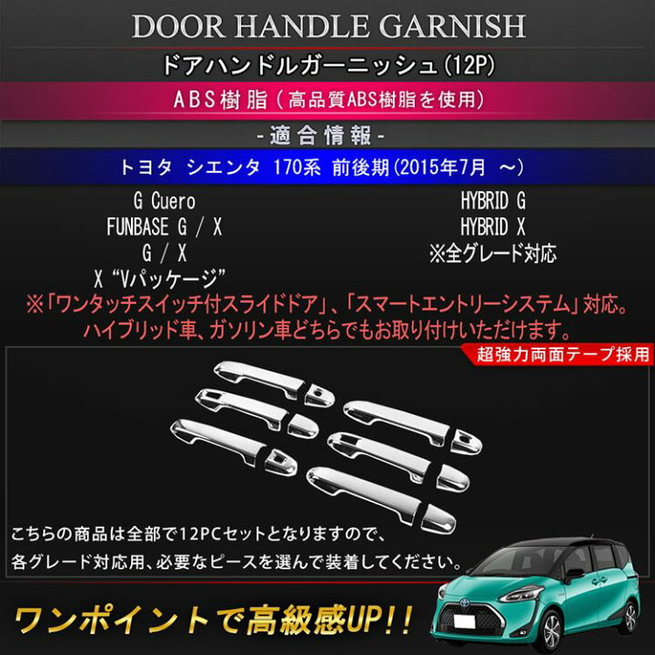 楽天市場 トヨタ シエンタ 170系 パーツ ドアハンドルガーニッシュ 12p カスタムパーツ アクセサリー ドレスアップ 外装 ハイブリッド Toyota Sienta Emblem M カーストア