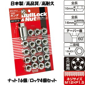 日本製 トルネオユーロR/CL1 ホイールナット/ホンダ/M12X1.5/19mm/メッキ/貫通タイプ/ブルロック＆ナット4H5H共用【0651H-19】 適合確認済み おすすめ 人気