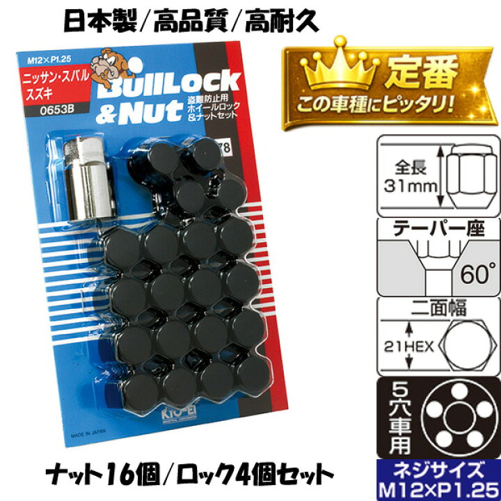 楽天市場】ノート専用 ホイールナット 日本製 M12×P1.25 21HEX 定番 