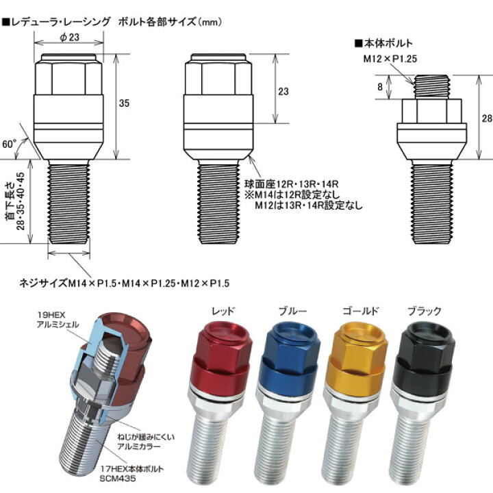 楽天市場】送料無料【輸入車用ホイールボルト】M14×P1.5/首下40mm/60度 