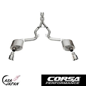 Corsa フォード マスタング GT 5.0L V8 アクティブ無し用 2024年〜 クーペ ・ファストバック SPORT キャットバック マフラー エキゾースト T304ステンレス ポリッシュスラッシュカットチップ コルサ