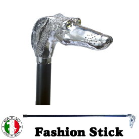 イタリア製 ウォーキング ステッキ ファッション 杖 グレイハウンド ドッグ シルバー 黒 長さ調節 ott-4316sl
