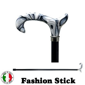 スーパーセール 50% OFF イタリア製 ウォーキング ステッキ ファッション 杖 L型 パールホワイト ＆ ブラック セルロイド風 ハンドル ブラウン シャフト 長さ調節 ott-4606