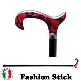 スーパーセール 50% OFF イタリア製 ウォーキング ステッキ ファッション 杖 L型 ベルベット レッド セルロイド風 ハンドル ブラウン シャフト 長さ調節 ott-4610