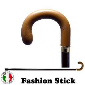 スーパーセール 50% OFF イタリア製 ウォーキング ステッキ ファッション 杖 J型 キャメル ブラウン レザー ハンドル ブラウン シャフト 長さ調節 ott-4902l-br