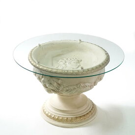 イタリア製 陶器 ガラス天板 ローテーブル ネオクラシック 古代ローマ 彫刻 ガラス センターテーブル アンティーク調 白 金 ガラス ホワイト ゴールド 高さ45cm tyl-05