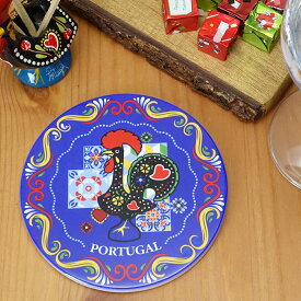 ポルトガル製 コースター 10.5cm コップ敷き 茶托 幸せを呼ぶ ニワトリ 耐熱 紺 絵タイル ミニナベシキ テーブルウエア タイル トリベット お土産 メール便配送 pmc-c3616