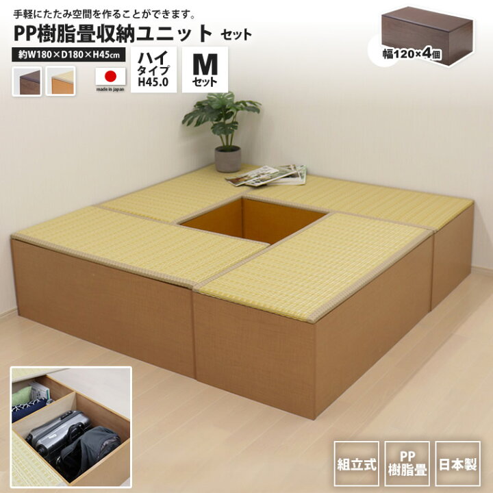 楽天市場】PP畳ユニットMセット ハイタイプ 120x4 高さ45 奥行60 畳 
