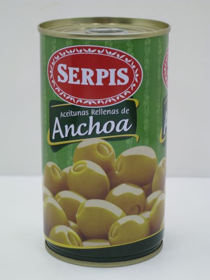 スペイン産 厳選マンサニーリャ種オリーブの実使用のスタッフドオリーブ Serpis セルピス アンチョビ入りオリーブの実 全国どこでも送料無料 ３５０ｇ 全店販売中 スタッフドオリーブ