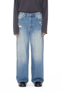 CODA �R�[�_ INDIGO WASHED DISTRESSED BREAK CUT WIDE STRAIGHT JEANS �W�[���Y �p���c �C���f�B�S