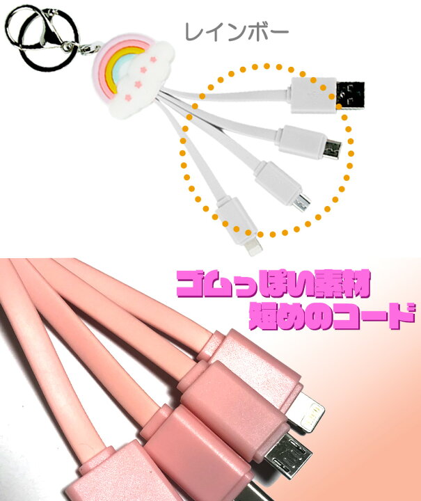 楽天市場】3Aの急速充電!!【30分50%】3in1ケーブル【レビューで10%off 